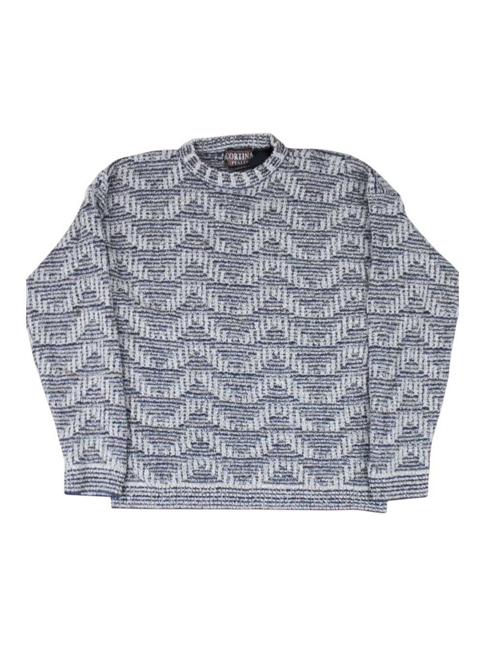 Vintage Cortina Italia Textured Knit Sweater Gray Black Made in Italy Large Mens